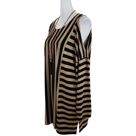 Zenergy Chico's~Woman Sz 3 (XL)~Cold Shoulder Vertical Stripe Knit Tunic Blouse - Picture 9 of 12